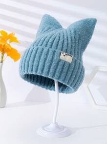 1頂新設計的男女通用簡約經典帽子,帶小標籤,卡通貓耳朵和熊耳朵造型珍珠裝飾,適用於聖誕節,新年夜,動漫派對,秋冬裝保暖 - 黑色 - 查看 10