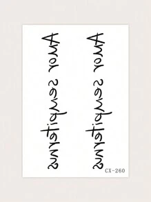 1 件防水临时纹身贴纸，PVC 材质，简单线条，英文文字和花卉字体，防汗，适合时尚领袖的日常穿着 - 黑色 - 查看 3