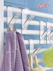 2 Miếng Trong suốt Phòng bếp & Phòng tắm Quần áo Kẹp Đối với Lưu trữ , Khăn tắm Móc áo Đường sắt Khăn quàng cổ , Quần áo Cái móc - Trong sáng - Xem 12