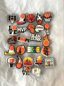 25入組籃球風格鞋子配件套裝,包括可愛的pvc拖鞋吊飾、鞋扣和鞋夾 - 混裝色 - 查看 3