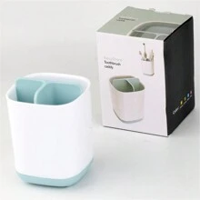 浴室檯面收納盒附牙刷牙膏架、化妝品收納盒、架子 - 淺藍色 - 查看 5