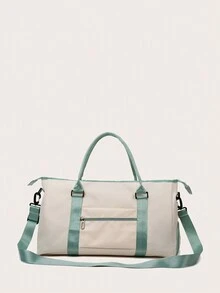 米色字母旅行行李包鞋櫃大容量運動健身包便攜週末過夜包字母圖案運動戶外旅行包 - 米色 - 查看 6