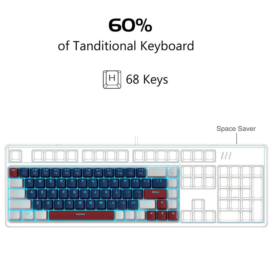 MageGee Box 60 Mechanical Gaming Keyboard Wired Keyboard Blue/Red