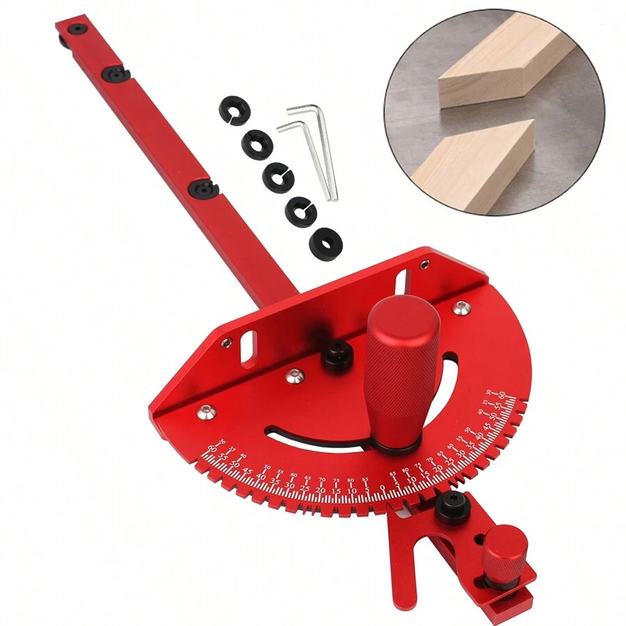 One Piece Red Miter Gauge Aluminum Alloy Handle Benches Table Saw Router Miter Gauge Sawing Assembly Ruler Woodworking Tools - Red - View 1