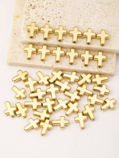 40pcs Fashionable 3d Plating Abs Cross Shaped Bead For Handmade Bracelet, Necklace, Diy Jewelry Making Supplies