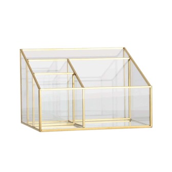 1 pieza Organizador de maquillaje de vidrio transparente y lujoso, con inclinación, caja de almacenamiento de escritorio, soporte para exhibir joyas, regalo del Día de San Valentín, regreso a clases