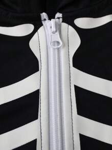 父子萬聖節夜光連帽連體褲男款,適用於秋冬季節 - 黑色 - 查看 6