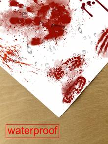 1 件万圣节装饰贴纸，防水 PVC 恐怖墙贴血迹、骷髅、血手印图案，适用于卧室、客厅、卫生间、万圣节装饰窗贴 - 紅色 - 查看 4