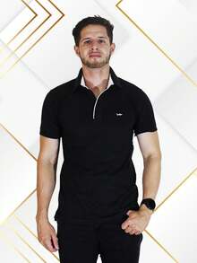 Playera tipo Polo Negra con Letilla Blanca - Negro - Ver 1