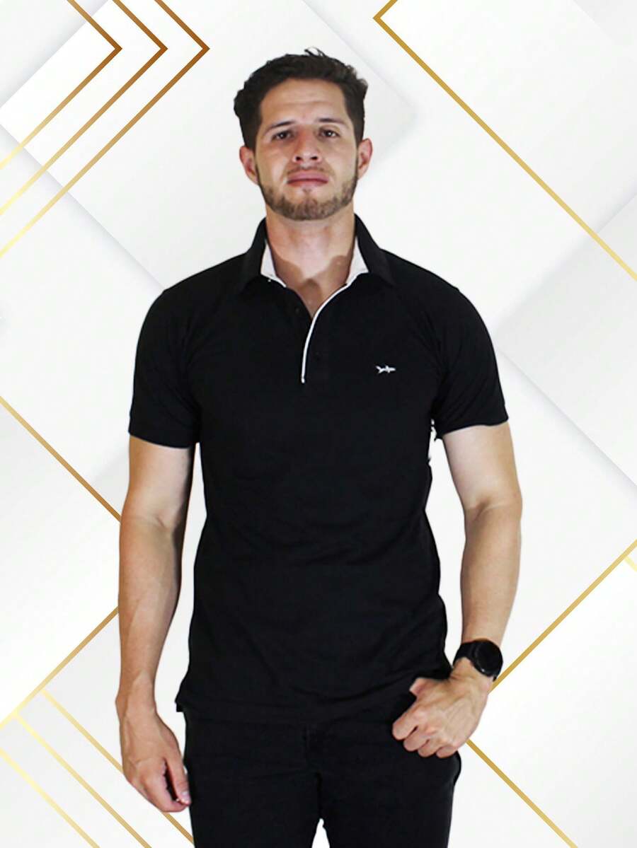 Playera tipo Polo Negra con Letilla Blanca - Negro - Ver 1