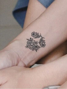 1張花朵圖案臨時紋身貼 - 黑色 - 查看 1