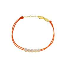 Moonmory 1條925純銀白晶石五移石頭橘色繩帶手鍊,女性聖誕禮物 0.8mm 厚度 18k 鍍金色