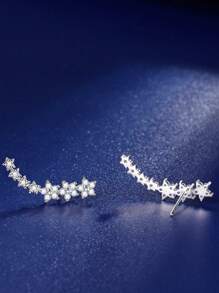 1pair Rural Style Floral & Star Design S925 Stud Earrings For Women, Gift Holiday
