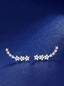 1pair Rural Style Floral & Star Design S925 Stud Earrings For Women, Gift Holiday