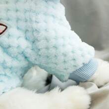 1件寵物冬季服裝,適用於狗,吉娃娃印花貓狗連帽絨毛衣,兩腳 - 藍色 - 查看 7