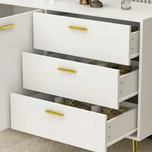 Buffet Sideboard with 3 Drawers & 2 Doors Storage, Buffet Cabinet Sideboard Credenza Coffee Bar Cabinet, Metal Legs, for Dining Room and Living Room (62.9”W x 15.7”D x 27.5”H)