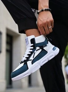 男士时尚撞色字母图案户外两用运动鞋，适合搭配牛仔裤和运动服 - 藍白色 - 查看 5