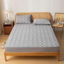 1 Funda De Colchón Impermeable, Funda De Cama Elástica Con Patrón De Color Sólido Para Cama Doble Tamaño Queen King, Cómodo Protector De Cama - Gris Claro - Ver 2