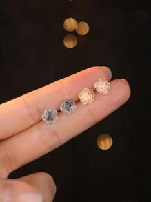 時尚1對925純銀高級彩色白玫瑰耳環甜美優雅風格設計，適用於珠寶禮物