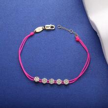 Moonmory 1條925純銀白晶石五移石頭橘色繩帶手鍊,女性聖誕禮物 0.8mm 厚度 18k 鍍金色