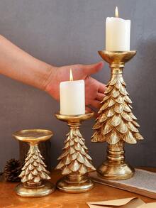 1个金色圣诞树造型烛台，欧式复古树脂材质，多种颜色可选，适用于室内圣诞装饰、商店、餐厅及圣诞礼物，生日圣诞装饰，家居圣诞礼物，圣诞装饰品 - 金色 - 查看 7