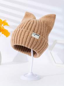 1頂新設計的男女通用簡約經典帽子,帶小標籤,卡通貓耳朵和熊耳朵造型珍珠裝飾,適用於聖誕節,新年夜,動漫派對,秋冬裝保暖 - 黑色 - 查看 11