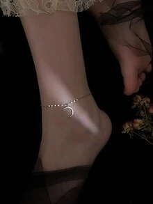 Genuine 925 Sterling Silver Fashionable Dazzling Moon And Star Anklet Women Jewelry Gift - Silver - View 3