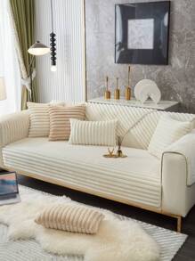 1pcRabbit proof plush straight sofa cushion in winter - Beige - View 9