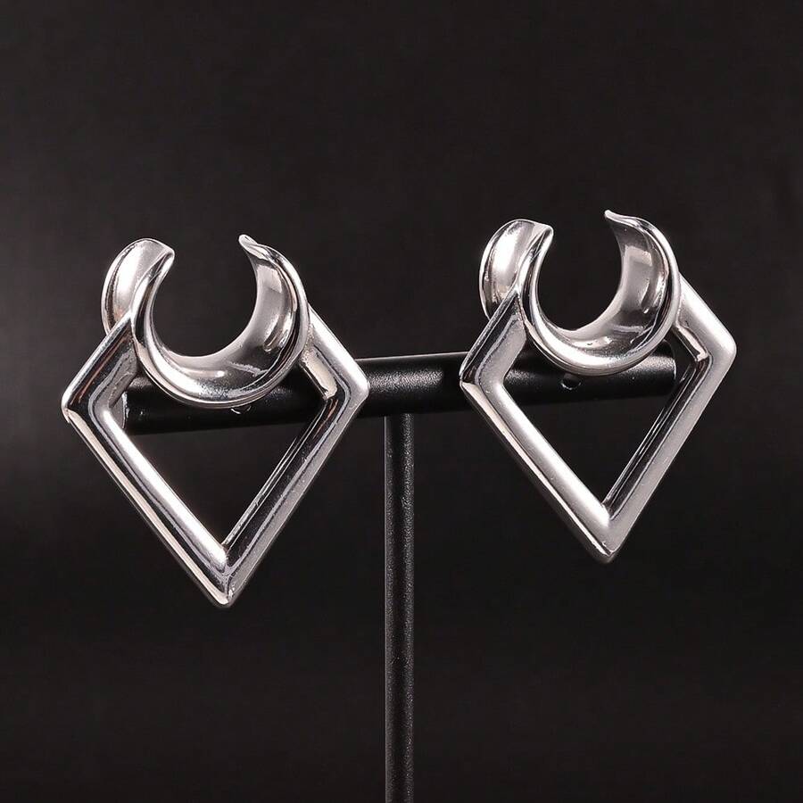 2PCS Stainless Steel Prismatic Saddle Tunnels Plugs Vintage Ear Gauge