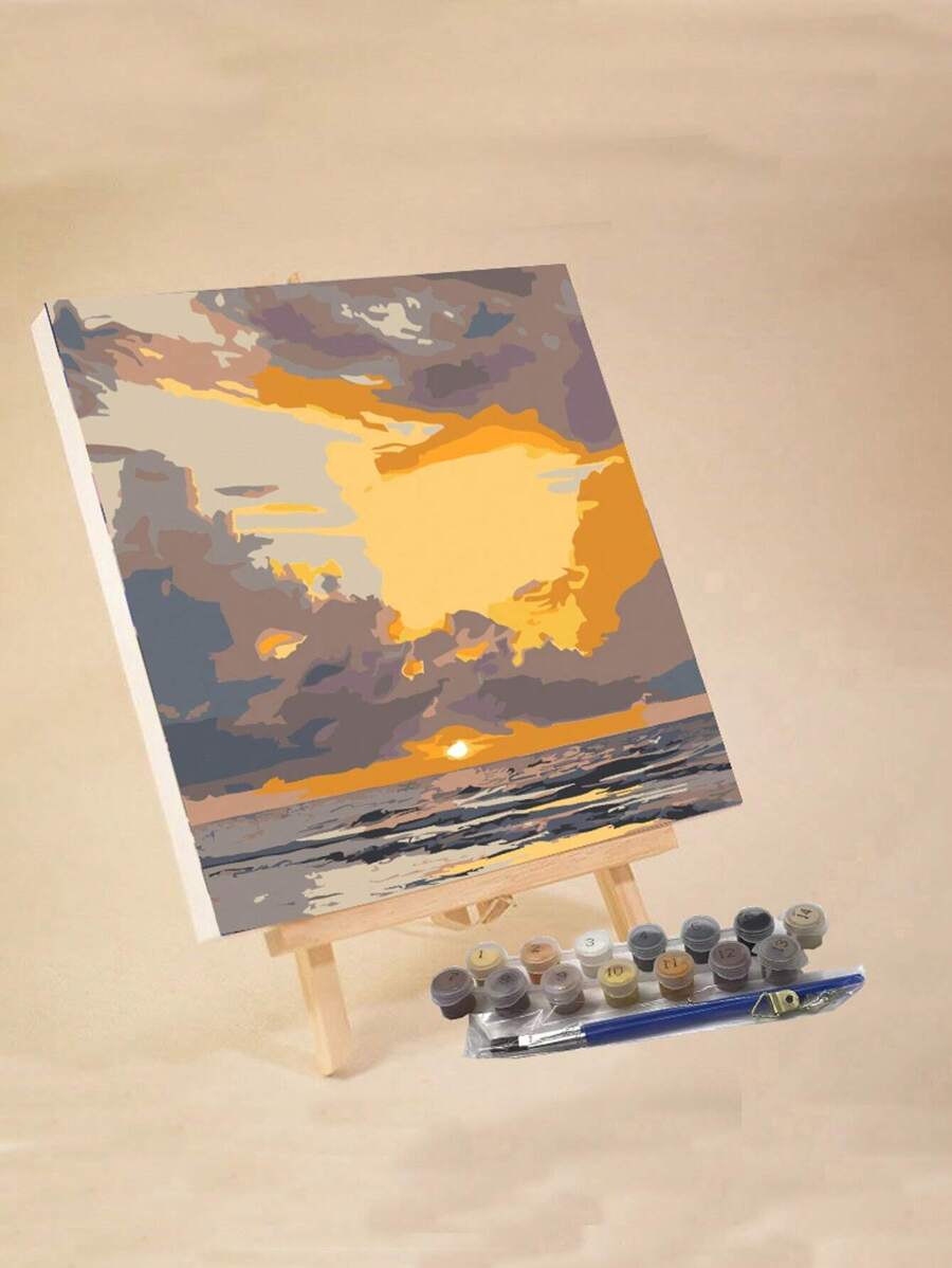 成人入门级数码油画，20英寸x20英寸/30英寸x30英寸画布，包含2支画笔、丙烯颜料、花卉和风景图案