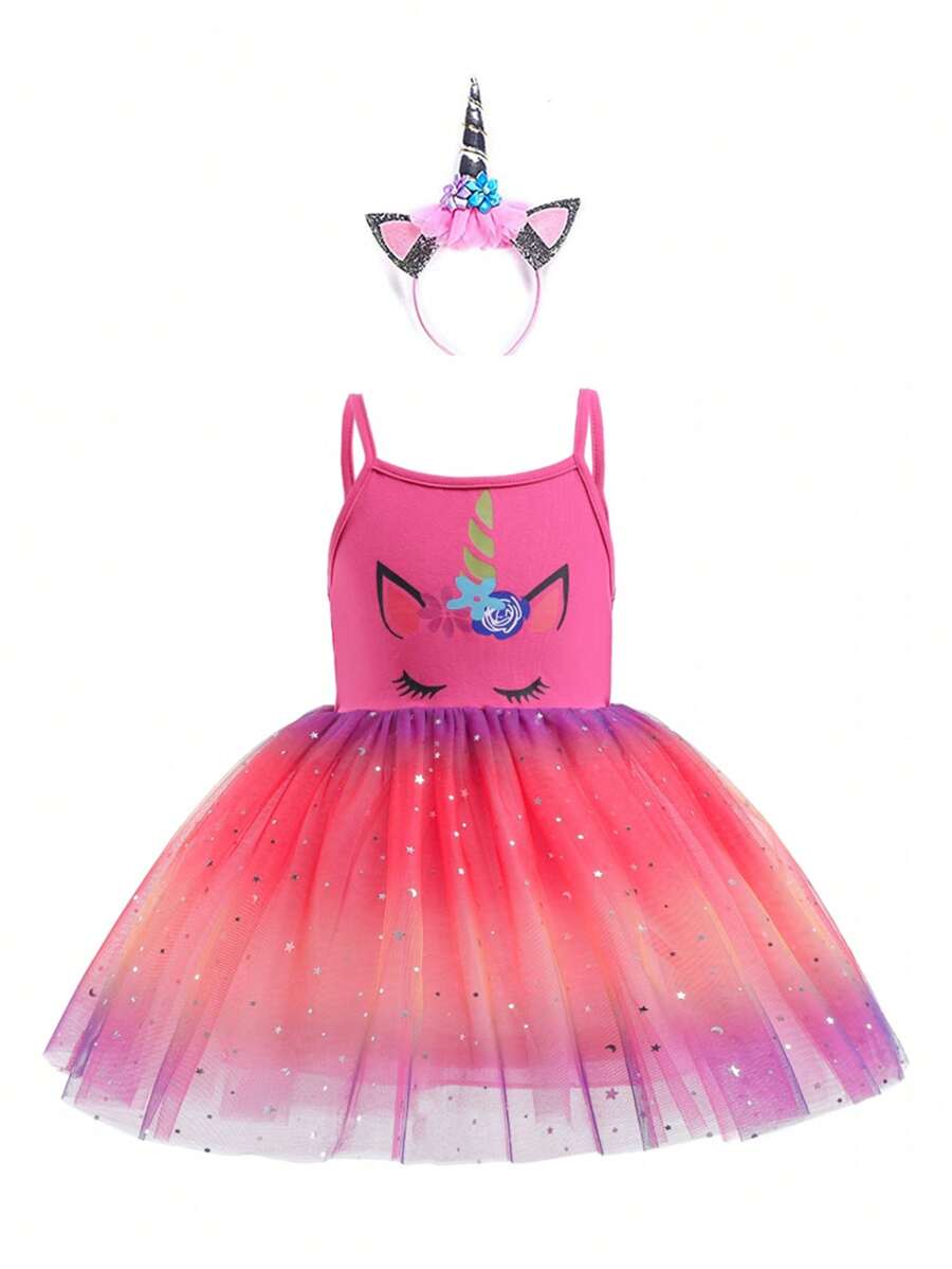 Váy dự tiệc kỳ lân thanh lịch cho bé gái, váy công chúa phù hợp cho các dịp lễ hội, dạ hội, trình diễn thời trang, trang phục thường ngày dễ thương - Màu Hồng Tươi - Xem 1