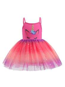 Váy dự tiệc kỳ lân thanh lịch cho bé gái, váy công chúa phù hợp cho các dịp lễ hội, dạ hội, trình diễn thời trang, trang phục thường ngày dễ thương - Màu Hồng Tươi - Xem 2