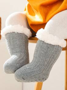 1 đôi Trẻ em Dày lên Len Vớ giữa bắp chân - Màu Xám nhạt - Xem 1