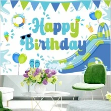 kreatwow 1 Pieza Decoraciones Para Fiesta De Cumpleaños Tema De Verano Splash Azul, Decoración De Fondo Para Feliz Cumpleaños Con Tobogán De Agua, Fondo De Fiesta De Cumpleaños Con Piscina Para Niños Y Niñas - Verde - Ver 4
