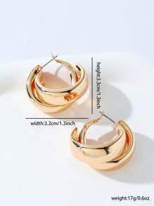 極簡風格圓耳環 - 金黃色 - 查看 5