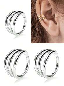 316l手術用鋼螺旋設計細節的分節耳環,適用於軟骨,耳緣,鼻子,隔膜,配有螺絲和三層鼻環,體現個人風格的首飾 - 銀色 - 查看 1