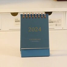 MU XIAO 2024 Mini Desk Calendar, Simple Style, Solid Color - Navy Blue - View 1