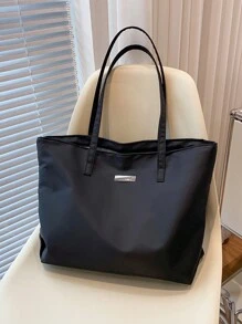 1個黑色尼龍大容量手提包,簡單的學院風肩背包,適合女性的日常使用或旅行 - 黑色 - 查看 1