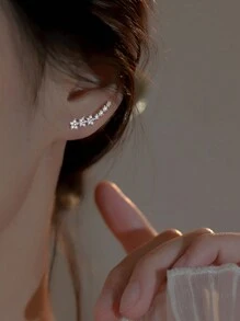 1pair Rural Style Floral & Star Design S925 Stud Earrings For Women, Gift Holiday