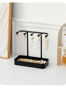 Jewelry Organizer Stand, Necklace Ring Earring Display Rack, Home Decorative Key Holder, Suitable For Home Use, Made Of Pp And Wood Materials, 1pc/pack - Black - View 9