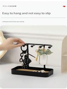 Jewelry Organizer Stand, Necklace Ring Earring Display Rack, Home Decorative Key Holder, Suitable For Home Use, Made Of Pp And Wood Materials, 1pc/pack - Black - View 7