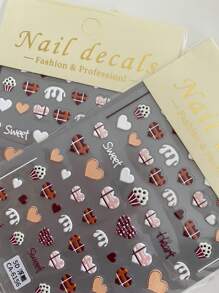 1pc Embossed Christmas Love Ice Cream Plaid Red Valentine's Day Nail Art Stickers 3d Embossed Plaid Red Heart 3d Nail Stickers - Red and White - View 7