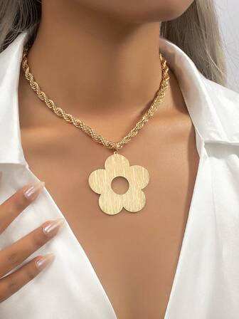 1入組簡約風&優雅花卉圖案項鍊適合女士,ins風格鎖骨鏈條,復古風格,個性化甜美可愛流行