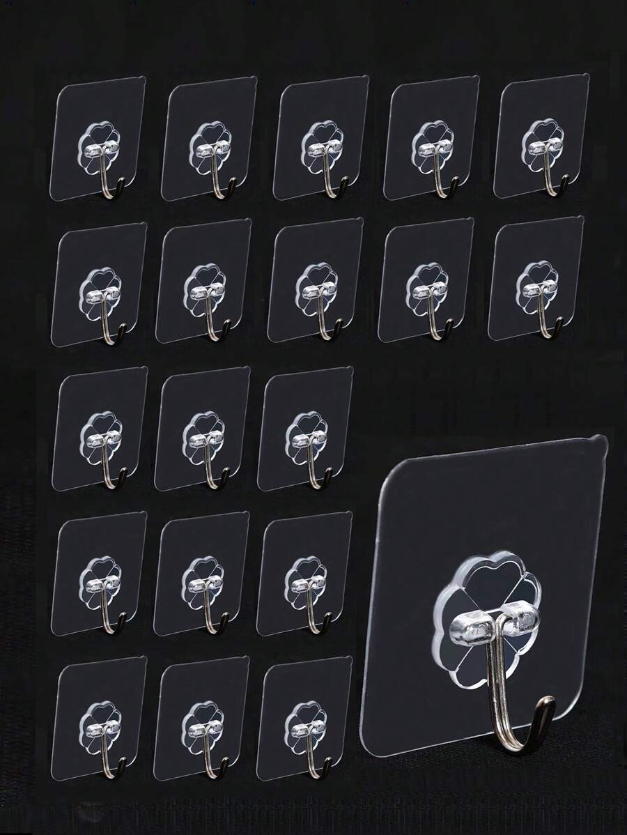 20入組透明浴室牆掛勾,強力自粘重負荷鉤掛,不留痕跡,無需鑽孔 - 無色 - 查看 1