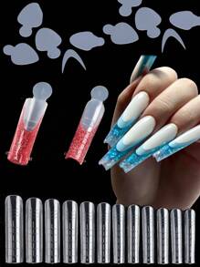 60PCS Clear Dual Nail Forms Set, Long Coffin Nail Extension System Form, 60pcs French Forma Dual Sticker, Adhesive French Line For Dual Forms, False Tips Poly Nail Gel System, Extension Nail Mould - Black - View 1