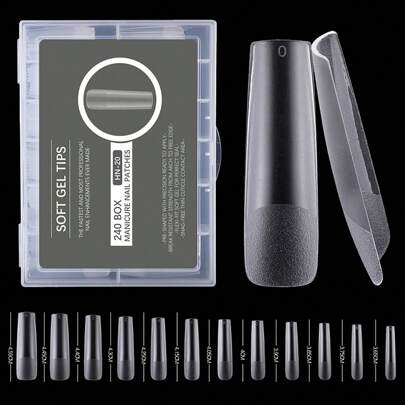 240pcs XXL Long Square Full & Half Cover 2 In 1 Matte Fake Nail Quick Extension Soft Gel Tips For Women And Girls Manicure Press On Nail Press On Nails Nail Supplies