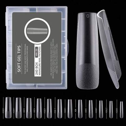 240 piezas de uñas postizas XXL cuadradas largas y suaves, mates, para manicura de mujer y niñas: juego de extensiones rápidas en gel suave con cobertura completa y media 2 en 1, suministros de uñas uñas falsas uña falsa uña acrílica