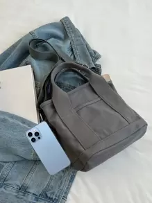 2025 时尚休闲帆布宽肩带斜挎包 - 灰色 - 查看 5