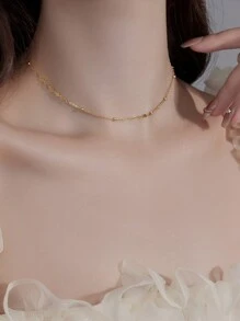 ELSEDES 1 Peça Simples E Elegante S925 Prata Forma Geométrica Banhado A Ouro Colar Curto, Adequado Para Uso Diário E De Escritório Para Mulheres