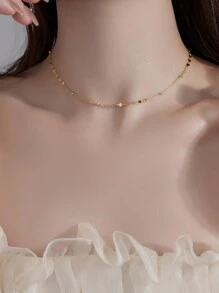 ELSEDES 1 Peça Simples E Elegante S925 Prata Forma Geométrica Banhado A Ouro Colar Curto, Adequado Para Uso Diário E De Escritório Para Mulheres